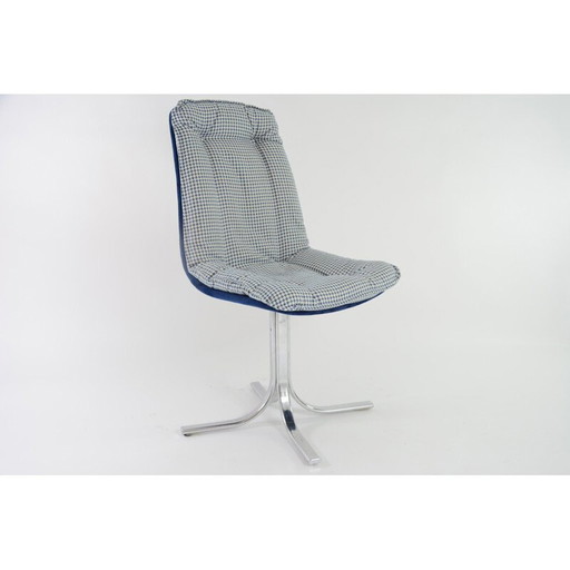 Set van 4 vintage chromen draaistoelen blauw