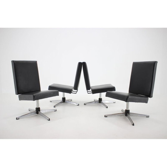 Image 1 of Vintage draaifauteuil in zwart kunstleer, Tsjecho-Slowakije 1970