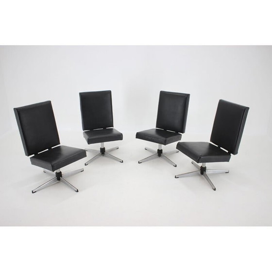 Image 1 of Vintage draaifauteuil in zwart kunstleer, Tsjecho-Slowakije 1970