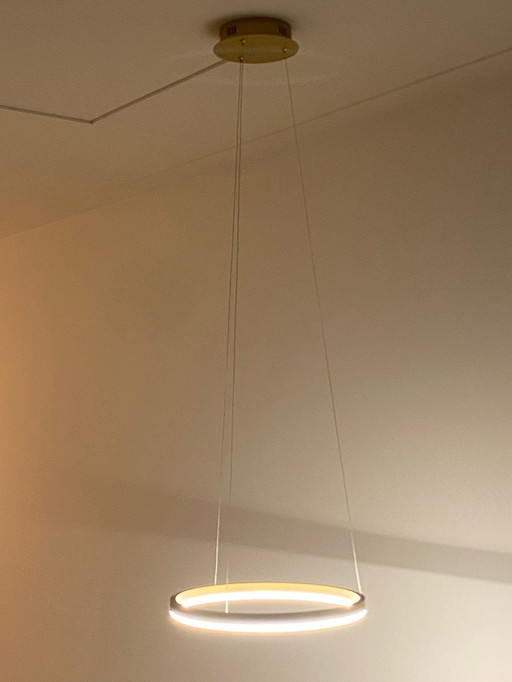 Ronde gouden hanglamp van Rietveld Licht (dimbaar zonder dimmer)