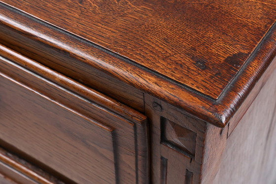 Image 1 of Franse rustieke ladenkast van massief eiken met 3 laden, ca. 1850