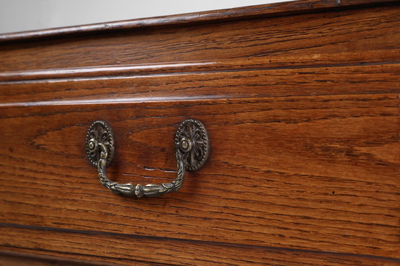 Image 1 of Franse rustieke ladenkast van massief eiken met 3 laden, ca. 1850