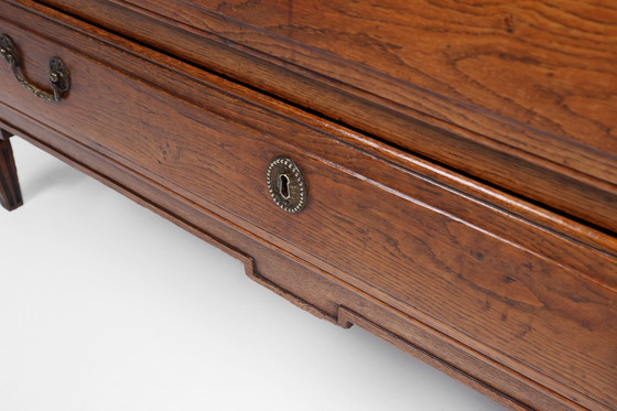 Image 1 of Franse rustieke ladenkast van massief eiken met 3 laden, ca. 1850