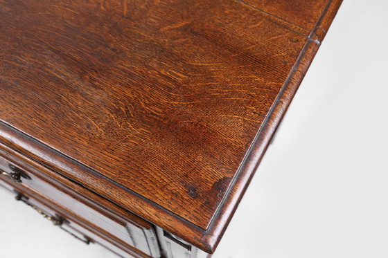 Image 1 of Franse rustieke ladenkast van massief eiken met 3 laden, ca. 1850