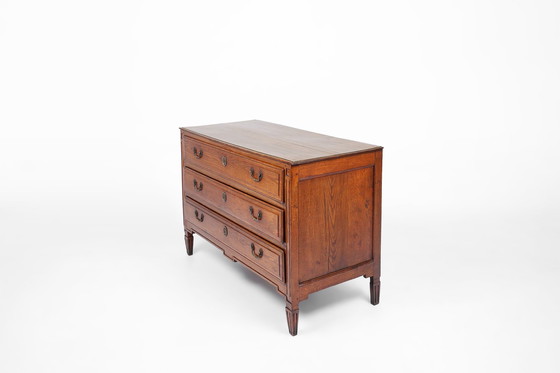 Image 1 of Franse rustieke ladenkast van massief eiken met 3 laden, ca. 1850