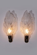 Vintage Murano glas wandlamp bladvorm set van 2 - Italië 1970