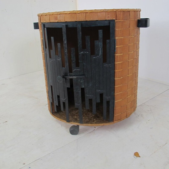 Image 1 of Vintage brutalistische rotan en stalen bar cart, jaren 1950