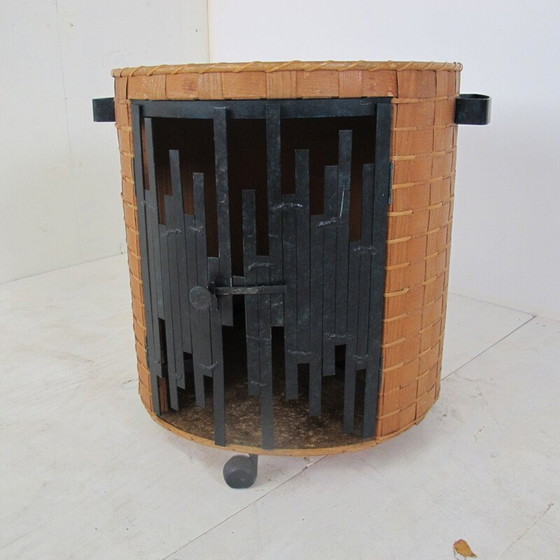 Image 1 of Vintage brutalistische rotan en stalen bar cart, jaren 1950