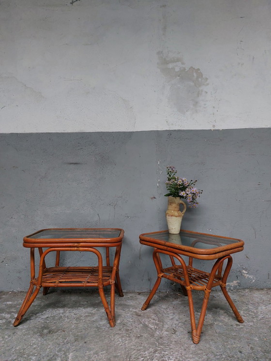 Image 1 of 2 x Vintage Rattan nightstands