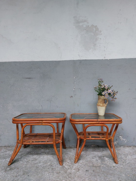 Image 1 of 2 x Vintage Rattan nightstands