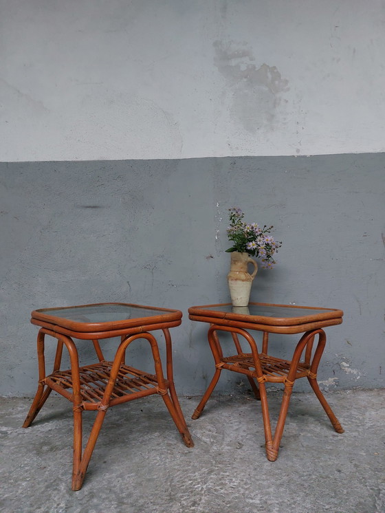 Image 1 of 2 x Vintage Rattan nightstands