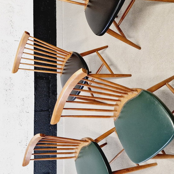 Image 1 of Set van 6 vintage stoelen van hout en vinyl, 1960