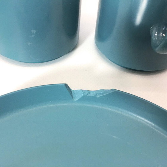 Image 1 of Oud blauw melamine servies, 1960-1970