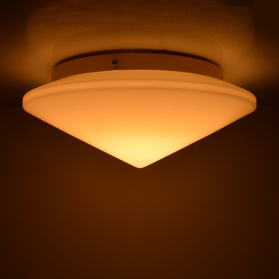 Image 1 of Ronde wit glazen plafondlamp, Penko Pieńsk, Polen 1970S
