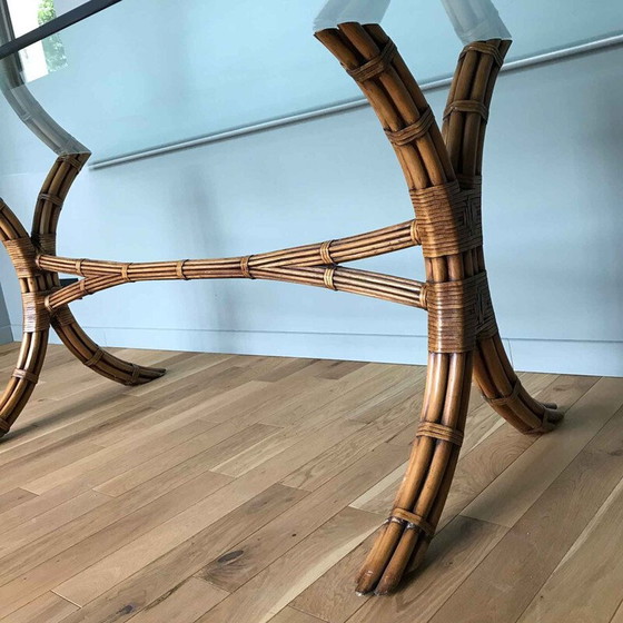 Image 1 of Mid century bamboe en glazen tafel door McGuire, 1970