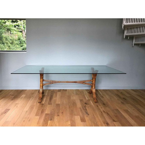Image 1 of Mid century bamboe en glazen tafel door McGuire, 1970