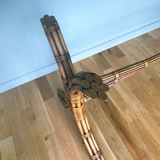 Image 1 of Mid century bamboe en glazen tafel door McGuire, 1970