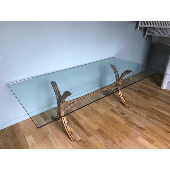 Image 1 of Mid century bamboe en glazen tafel door McGuire, 1970