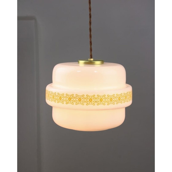 Image 1 of Mid Century hanglamp van glas en messing
