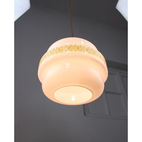 Image 1 of Mid Century hanglamp van glas en messing