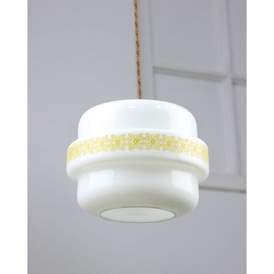 Image 1 of Mid Century hanglamp van glas en messing