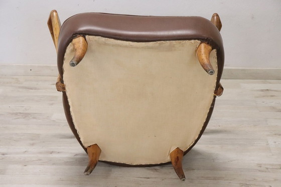 Image 1 of Mid Century Bruine Faux Lederen Fauteuil