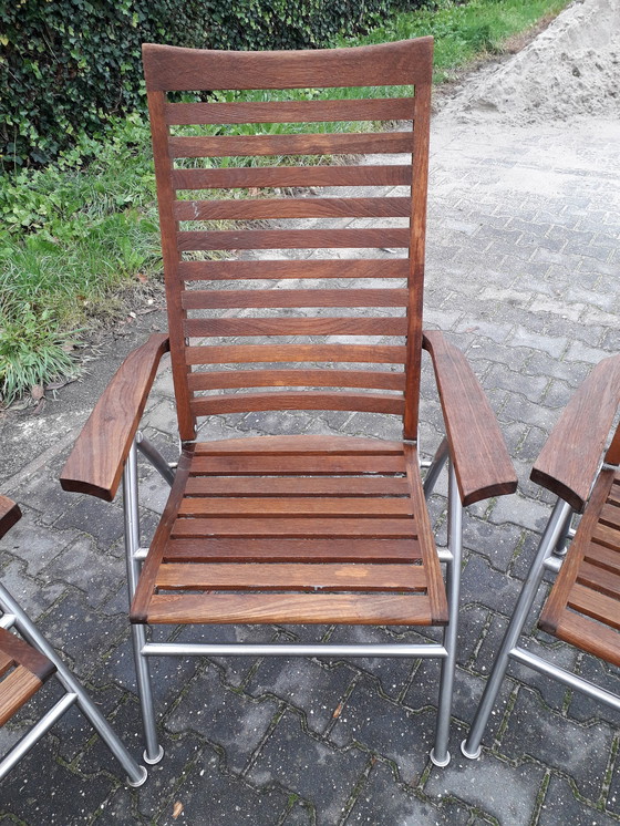 Image 1 of 4x Garden Impressions Teak/RVS standenstoelen inklapbaar