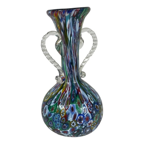 Image 1 of Officine di Murano 1295 - Millefiori vaas met handvatten in Amphora-stijl - Veelkleurig