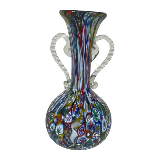 Image 1 of Officine di Murano 1295 - Millefiori vaas met handvatten in Amphora-stijl - Veelkleurig