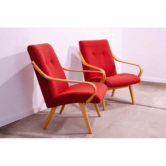 Image 1 of Paar vintage gebogen houten fauteuils van Jaroslav Šmídek voor Jitona, Tsjecho-Slowakije 1960