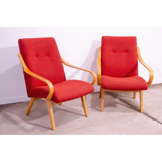 Image 1 of Paar vintage gebogen houten fauteuils van Jaroslav Šmídek voor Jitona, Tsjecho-Slowakije 1960