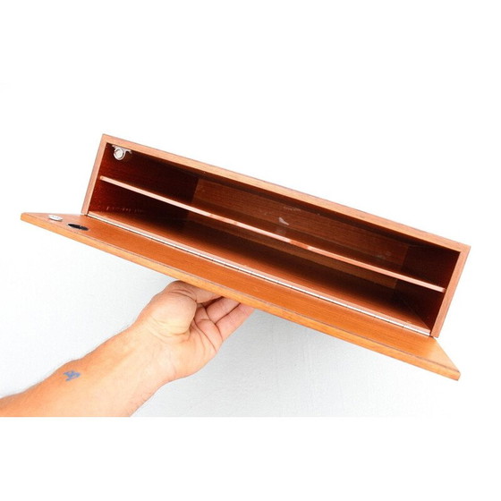 Image 1 of Vintage gefineerd houten opbergdoos voor vinyl platen van Dual, 1970