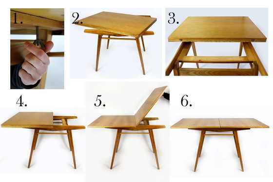 Image 1 of Gerestaureerde essen gefineerde uitschuifbare eettafel, 1960S