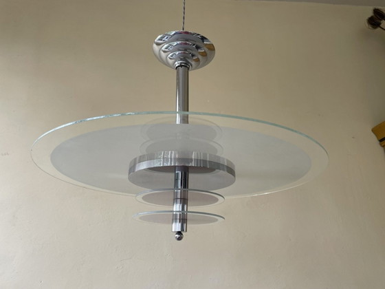 Image 1 of Lamp Schijflamp Vintage Jaren 60 Matglas Chroom Frans