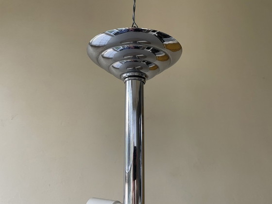 Image 1 of Lamp Schijflamp Vintage Jaren 60 Matglas Chroom Frans