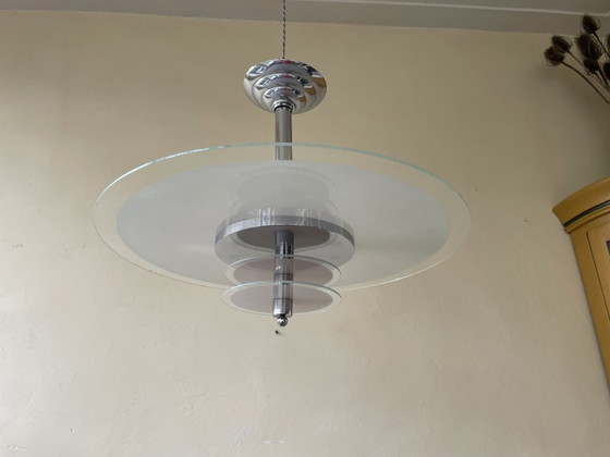 Image 1 of Lamp Schijflamp Vintage Jaren 60 Matglas Chroom Frans