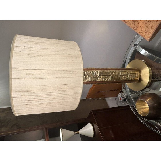 Image 1 of Vintage bronzen en houten lamp van Angelo Brotto, 1970