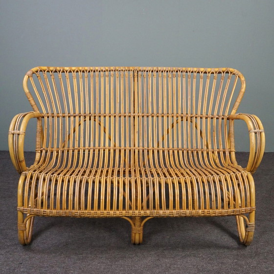 Image 1 of Midcentury rotan Belse 8, 2 zits bank, Dutch Design, 1950