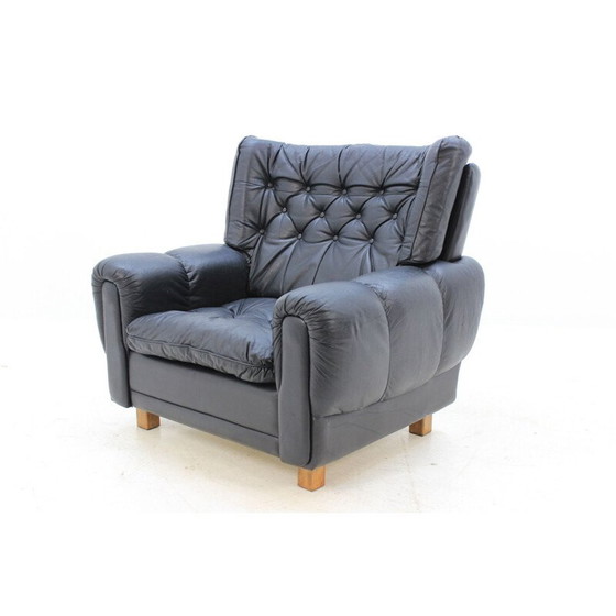 Image 1 of Set van 2 vintage zwart leren fauteuils 1970