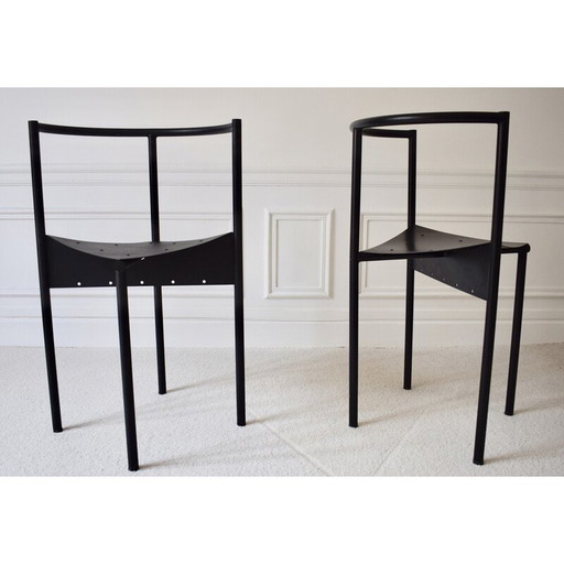 Paar vintage Wendy Wright stoelen in zwart buismetaal van Philippe Starck voor Disform, 1986