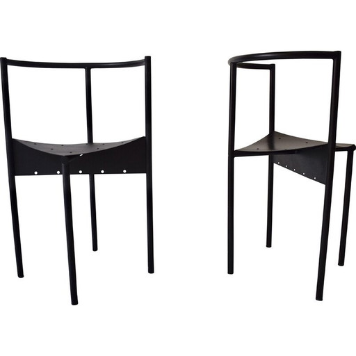 Paar vintage Wendy Wright stoelen in zwart buismetaal van Philippe Starck voor Disform, 1986