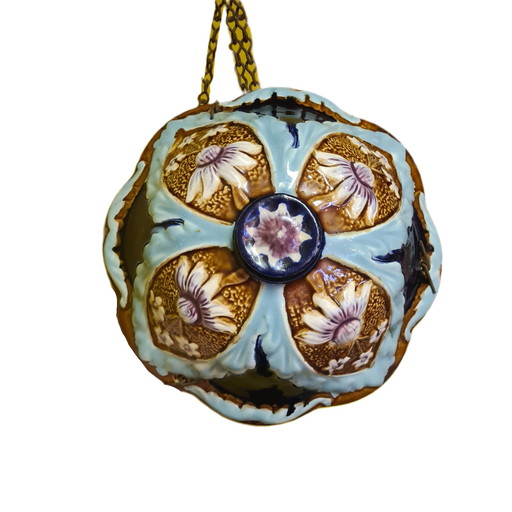 Franse Art Nouveau Majolica hang bloempot, begin 20e eeuw