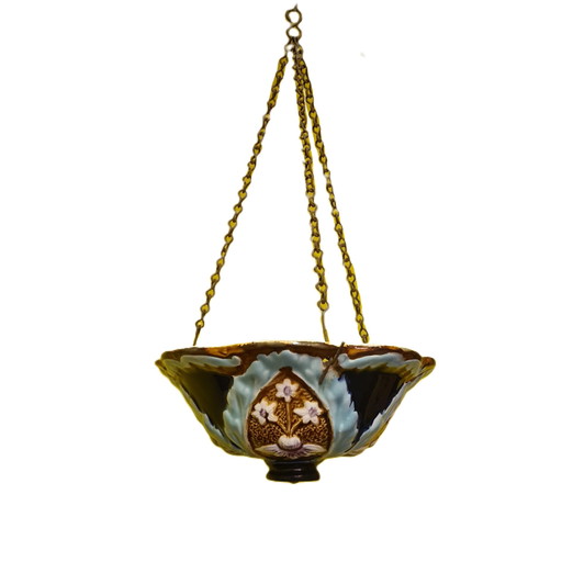 Franse Art Nouveau Majolica hang bloempot, begin 20e eeuw