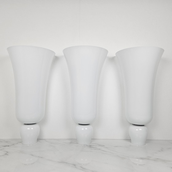 Image 1 of Anni Trenta Luce kroonluchter van Venini in wit Murano glas