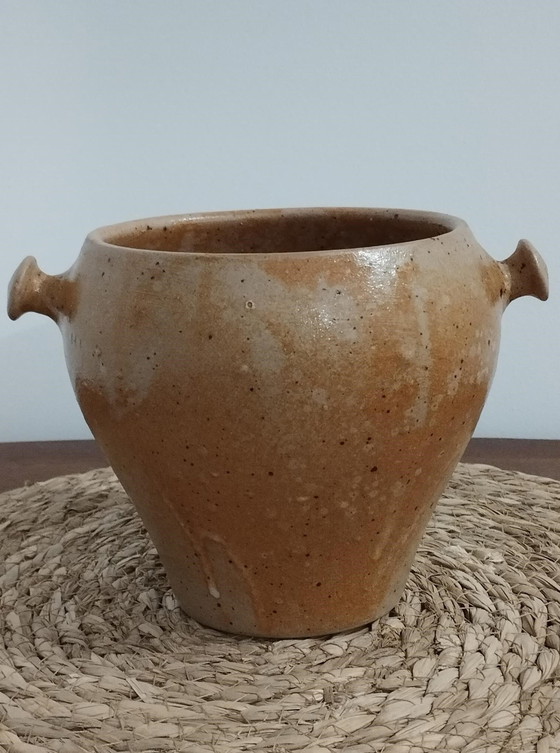 Image 1 of Grote Antieke Gelakte Aardewerk Pot - Authentiek en Vintage Deco