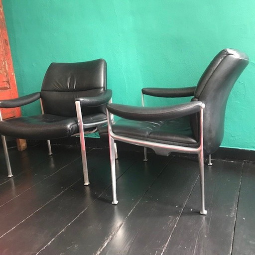 2X Lederen Fauteuil Röder Söhne By Miller Borgsen
