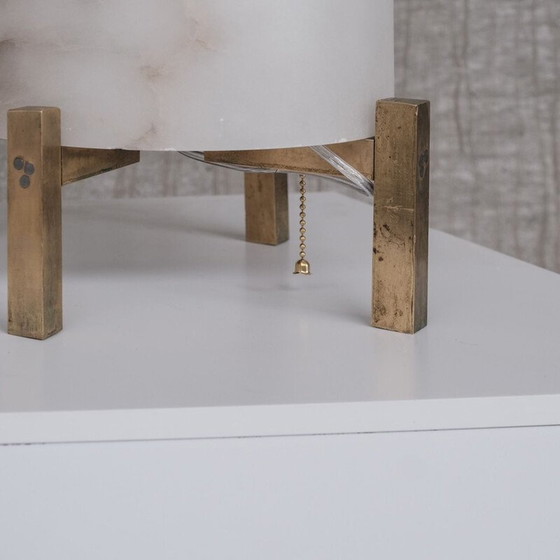 Image 1 of Paar vintage tafellampen van messing en albast, Frankrijk 1980