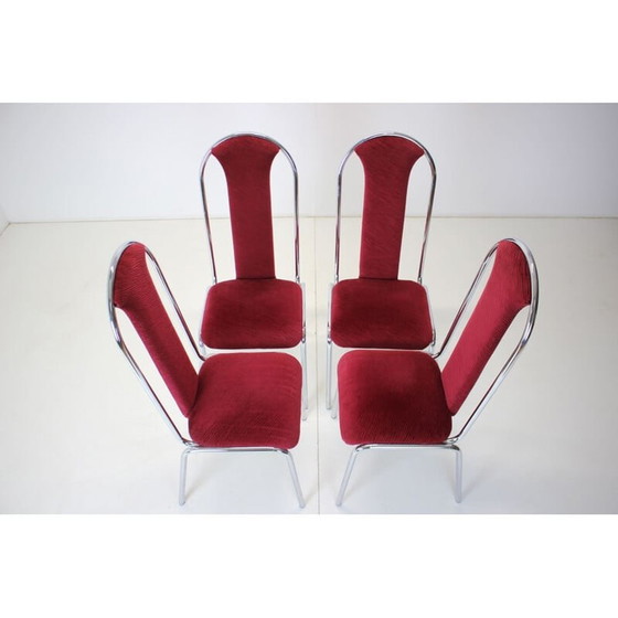 Image 1 of Set van 4 vintage Kovobel stoelen in bordeauxrood, Tsjecho-Slowakije 1980