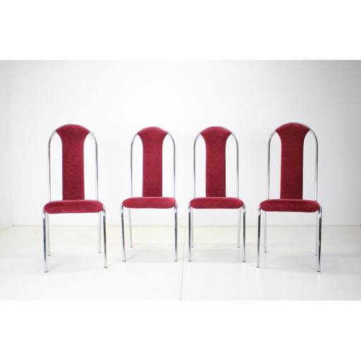 Set van 4 vintage Kovobel stoelen in bordeauxrood, Tsjecho-Slowakije 1980