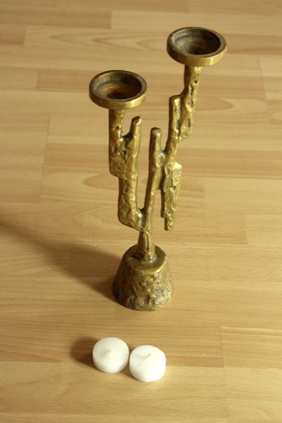 Image 1 of Brutalisme Theelichthouder Ontworpen Door Horst Dalbeck Messing Volledig Gegoten - Vintage Uit De Jaren 60